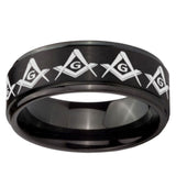 10mm Masonic Square and Compass Step Edges Brush Black Tungsten Men's Promise Rings