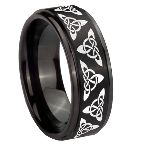 10mm Celtic Knot Step Edges Brush Black Tungsten Men's Promise Rings