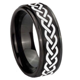 10mm Laser Celtic Knot Step Edges Brush Black Tungsten Men's Promise Rings