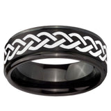 10mm Laser Celtic Knot Step Edges Brush Black Tungsten Men's Promise Rings