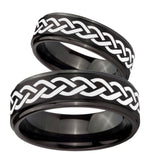 His Hers Laser Celtic Knot Step Edges Brush Black Tungsten Mens Wedding Ring Set