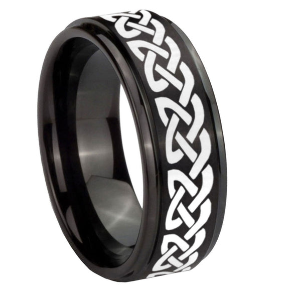 10mm Celtic Knot Love Step Edges Brush Black Tungsten Men's Promise Rings