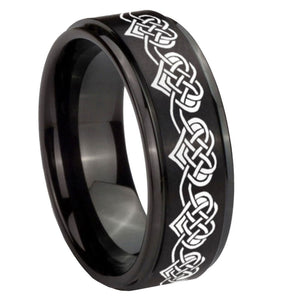 10mm Celtic Knot Heart Step Edges Brush Black Tungsten Men's Promise Rings