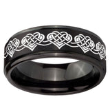 10mm Celtic Knot Heart Step Edges Brush Black Tungsten Men's Promise Rings