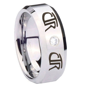 8mm CTR Beveled Edges Silver Tungsten Carbide CZ Custom Mens Ring