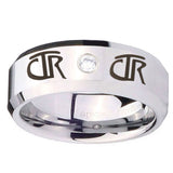 8mm CTR Beveled Edges Silver Tungsten Carbide CZ Custom Mens Ring