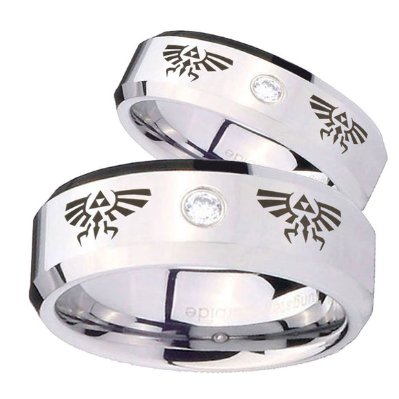 His and Hers Zelda Beveled Edges Edges Silver Tungsten CZ Mens Promise Ring Set