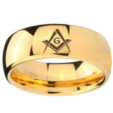 8mm Freemason Masonic Dome Gold Tungsten Carbide Anniversary Ring