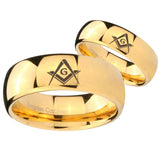 Bride and Groom Freemason Masonic Dome Gold Tungsten Mens Promise Ring Set