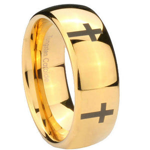 10mm Crosses Dome Gold Tungsten Carbide Men's Engagement Band