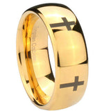 10mm Crosses Dome Gold Tungsten Carbide Men's Engagement Band
