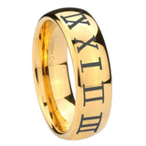 10mm Roman Numeral Dome Gold Tungsten Carbide Wedding Bands Ring