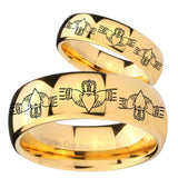 Bride and Groom Irish Claddagh Dome Gold Tungsten Carbide Men's Ring Set