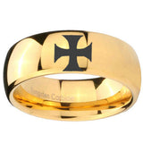10mm Maltese Cross Dome Gold Tungsten Carbide Wedding Engagement Ring