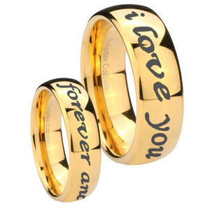 His Hers I Love You Forever and ever Dome Gold Tungsten Men's Wedding Ring Set
