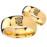 Bride and Groom Transformers Autobot Dome Gold Tungsten Carbide Mens Ring Set