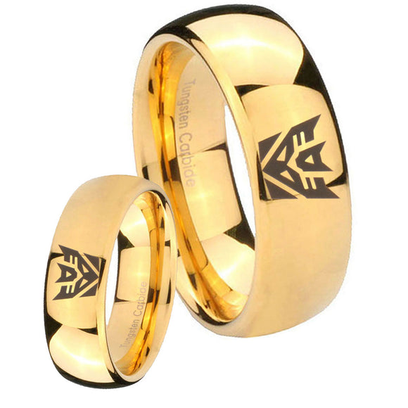 His Hers Decepticon Transformers Dome Gold Tungsten Mens Promise Ring Set