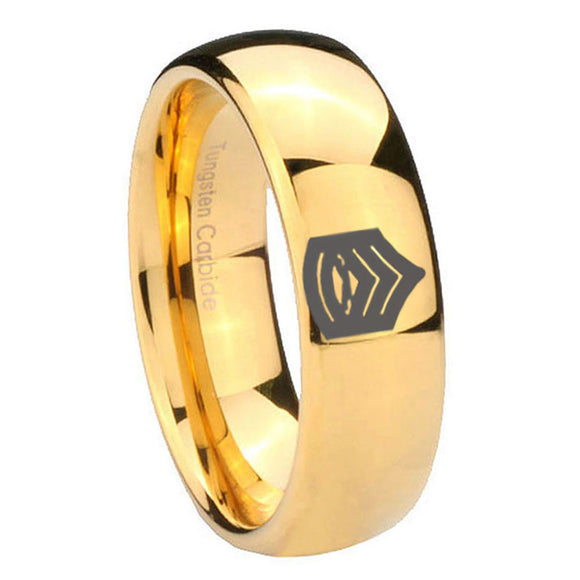 10mm Army Sergeant Major Dome Gold Tungsten Carbide Mens Wedding Band