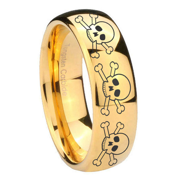 10mm Multiple Skull Dome Gold Tungsten Carbide Mens Bands Ring