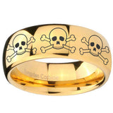 10mm Multiple Skull Dome Gold Tungsten Carbide Mens Bands Ring