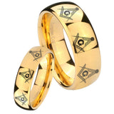 Bride and Groom Multiple Master Mason Dome Gold Tungsten Men's Bands Ring Set