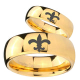 Bride and Groom Fleur De Lis Dome Gold Tungsten Carbide Rings for Men Set