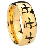 10mm Multiple Fleur De Lis Dome Gold Tungsten Carbide Custom Ring for Men