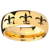 10mm Multiple Fleur De Lis Dome Gold Tungsten Carbide Custom Ring for Men