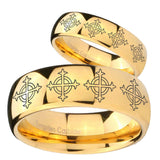 Bride and Groom Multiple Crosses Dome Gold Tungsten Men's Engagement Band Set