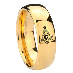 10mm Master Mason Masonic Dome Gold Tungsten Carbide Engraved Ring