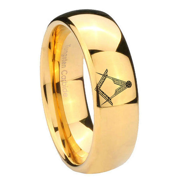 10mm Masonic Dome Gold Tungsten Carbide Personalized Ring