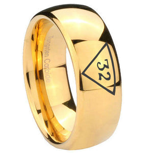 10mm Masonic 32 Triangle Freemason Dome Gold Tungsten Carbide Men's Engagement Band