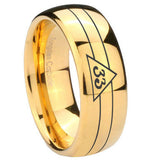 10mm Masonic 32 Duo Line Freemason Dome Gold Tungsten Carbide Men's Engagement Band