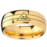 10mm Masonic 32 Duo Line Freemason Dome Gold Tungsten Carbide Men's Engagement Band