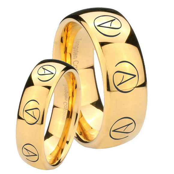 His Hers Atheist Design Dome Gold Tungsten Men's Ring Set
