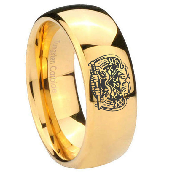 10mm Masonic 32 Degree Freemason Dome Gold Tungsten Carbide Men's Engagement Band