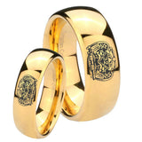 Bride and Groom Masonic 32 Degree Freemason Dome Gold Tungsten Carbide Men's Wedding Ring Set