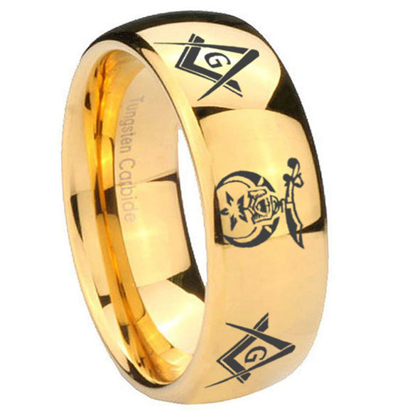 10mm Masonic Shriners Dome Gold Tungsten Carbide Custom Mens Ring