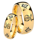 Bride and Groom Masonic Shriners Dome Gold Tungsten Men's Engagement Ring Set