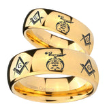 Bride and Groom Masonic Shriners Dome Gold Tungsten Men's Engagement Ring Set