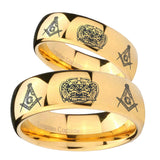 Bride and Groom Masonic 32 Design Dome Gold Tungsten Carbide Men's Ring Set