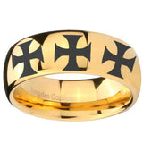 10mm Multiple Maltese Cross Dome Gold Tungsten Carbide Mens Anniversary Ring