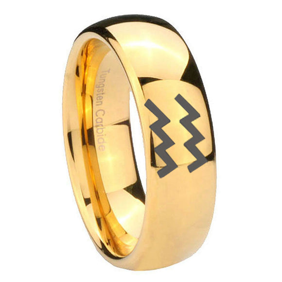 10mm Aquarius Horoscope Dome Gold Tungsten Carbide Rings for Men
