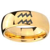 10mm Aquarius Horoscope Dome Gold Tungsten Carbide Rings for Men