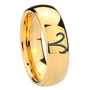 10mm Aries Zodiac Dome Gold Tungsten Carbide Wedding Band Mens