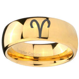 10mm Aries Zodiac Dome Gold Tungsten Carbide Wedding Band Mens