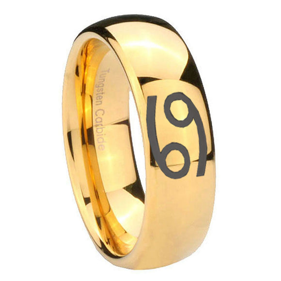 10mm Cancer Horoscope Dome Gold Tungsten Carbide Wedding Band Ring