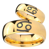 Bride and Groom Cancer Horoscope Dome Gold Tungsten Wedding Band Ring Set