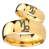Bride and Groom Capricorn Zodiac Dome Gold Tungsten Wedding Bands Ring Set