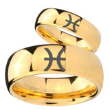 Bride and Groom Pisces Zodiac Dome Gold Tungsten Carbide Bands Ring Set